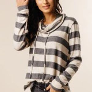 Staccato Shae Striped Cowl Neck - Size M - Oatmeal